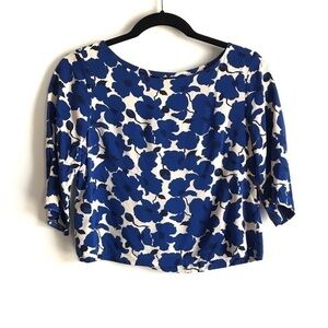 H&M Blue Black Floral Cropped Blouse Size 2